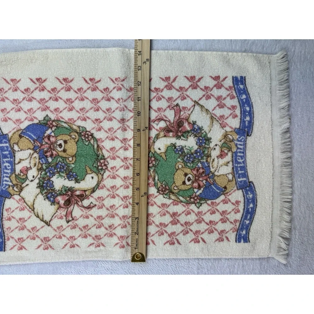 Vtg 90's Teddy Bear Friends Kitchen Towel Cannon USA Goose Bows‎ NEW Blue Pink